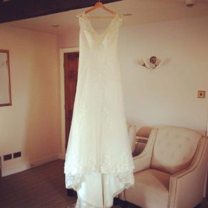 Wedding dress at Sandhole Oak Barn